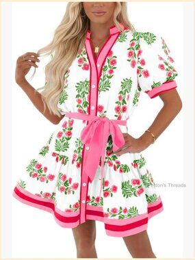 Floral Mini Dress with Puff Sleeves and Belt